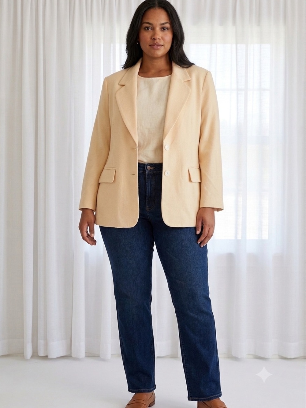 VINTAGE Worthington Butter Yellow Tailored Two-Button Blazer